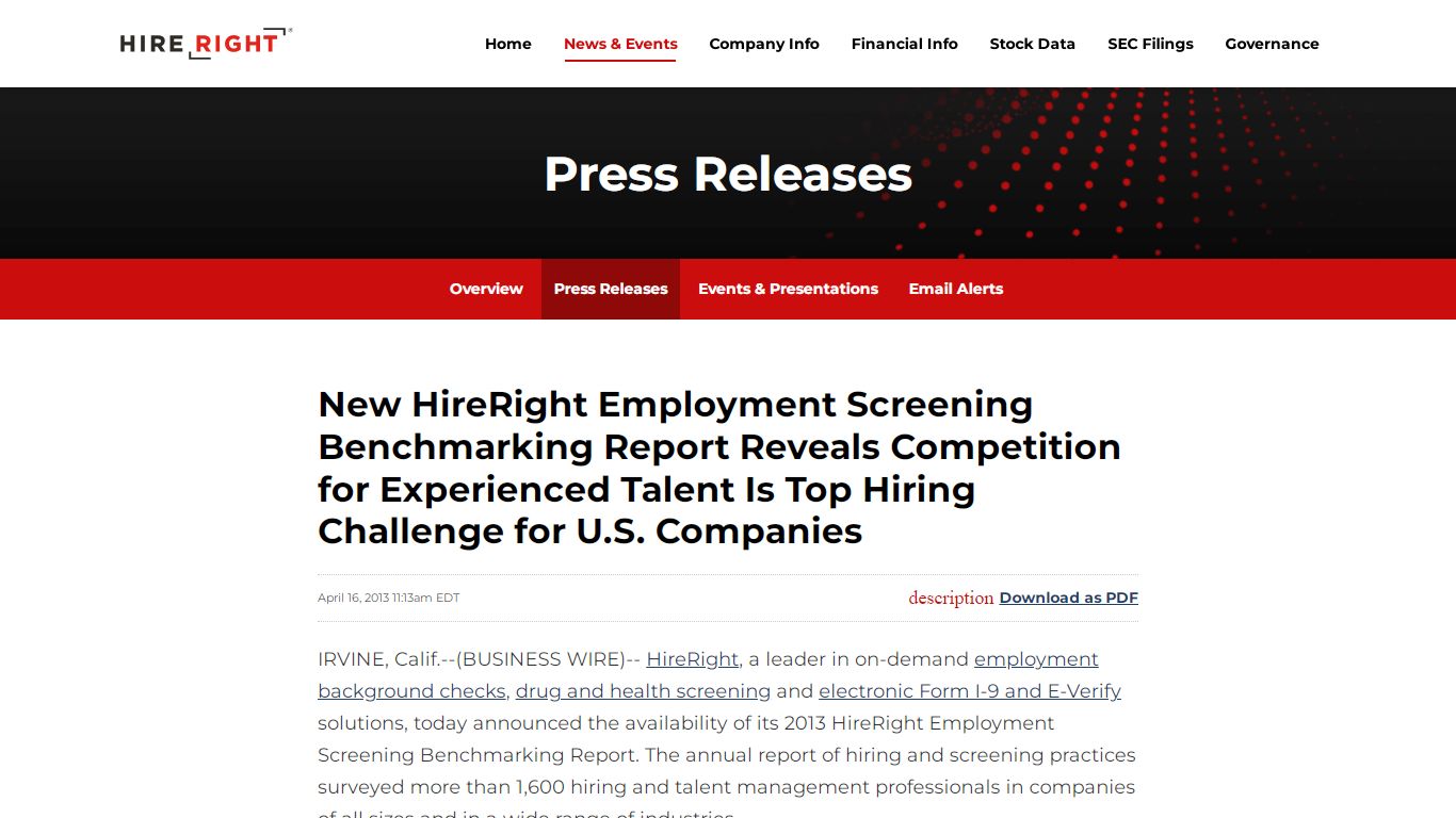 New HireRight Employment Screening Benchmarking Report Reveals ...