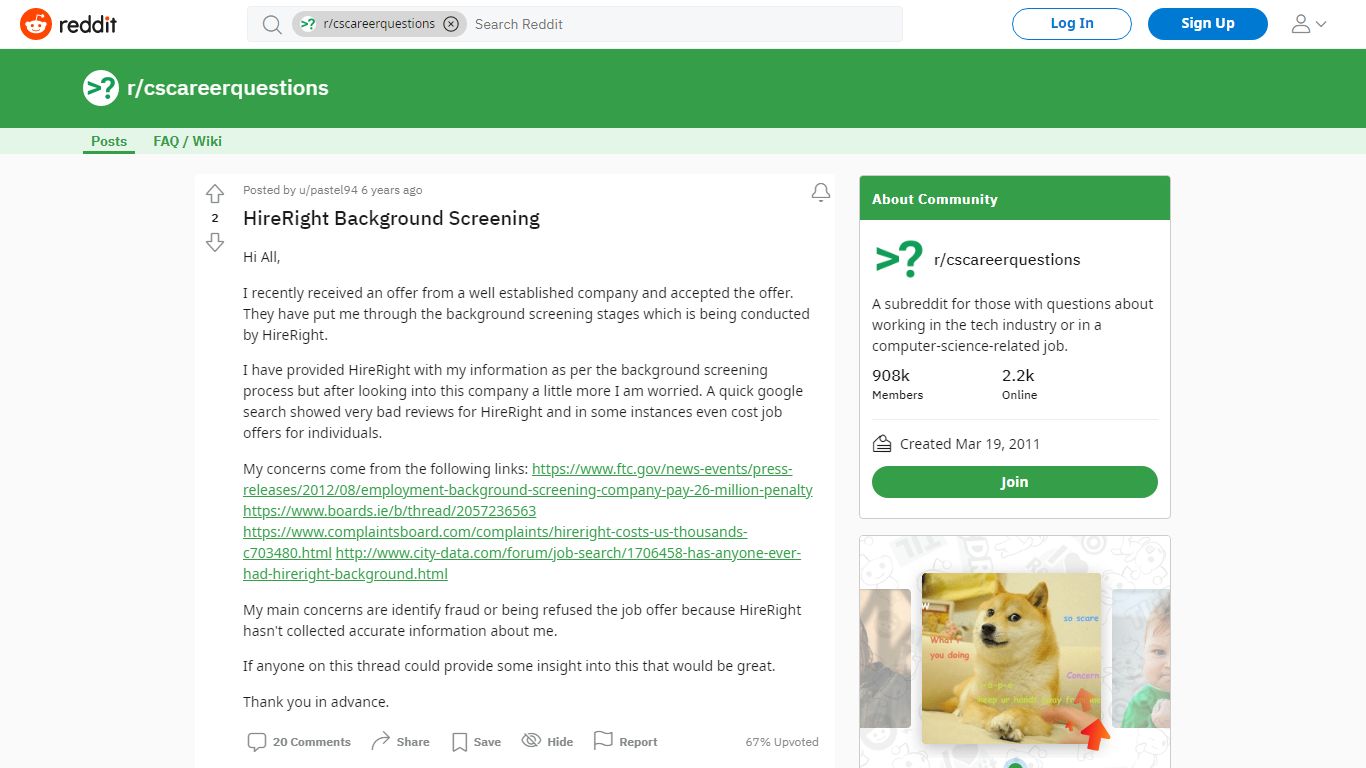 HireRight Background Screening : cscareerquestions - reddit