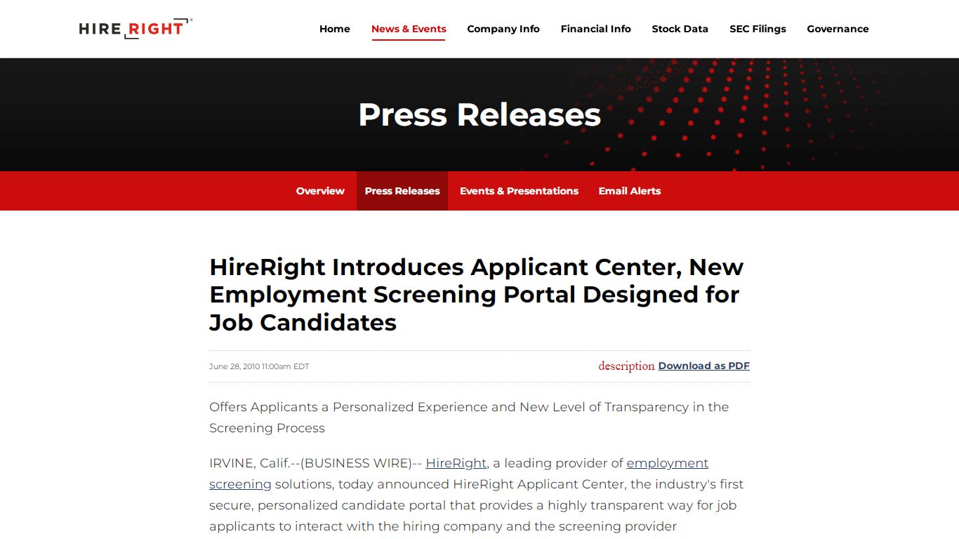 HireRight Introduces Applicant Center, New Employment Screening Portal ...